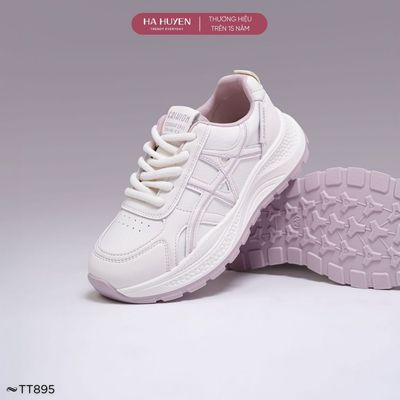 Giày thể thao Sneaker nữ HÀ HUYỀN da lì mũi đục lỗ hông sóng độn đế 5cm - TT895