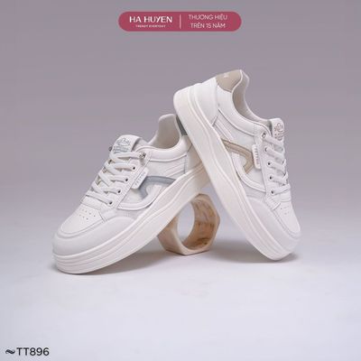 Giày thể thao Sneaker nữ HÀ HUYỀN da lì dây rút mũi đục lỗ độn đế 3cm - TT896
