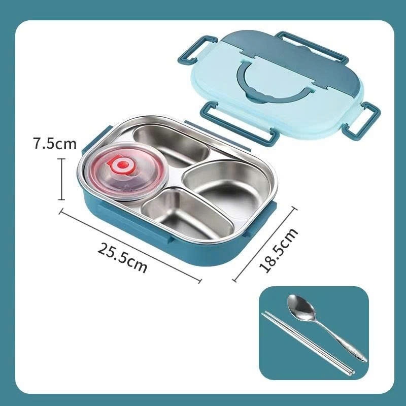 Hộp Cơm Inox 304 Chia 4 Ngăn Kèm Thìa Và Đữa Tiện Lợi MIYUNA