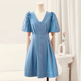 Đầm cổ V viền chỉ 2 màu (kèm hình thật)