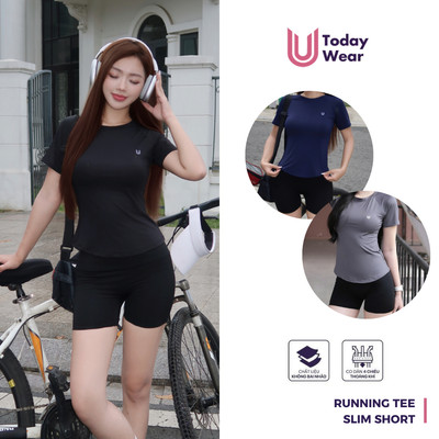 Bộ Đồ Tập Gym Yoga Nữ Áo Thun Running Tee Mix Quần Slim Short  Today U Wear Co Giãn Thấm Hút Mồ Hôi