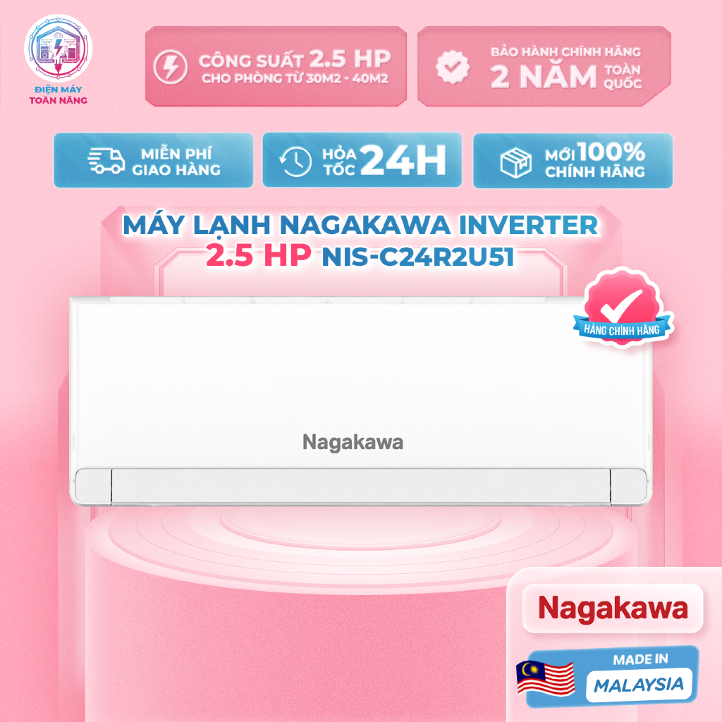 Máy Lạnh 1 Chiều Nagakawa Inverter 2.5 HP NIS-C24R2U51 - Inverter Thế Hệ Mới - Tự Động Làm Sạch Dàn 