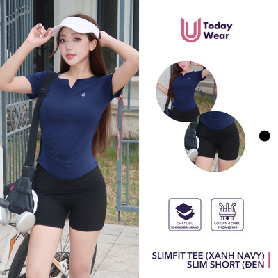 Bộ Đồ Tập Gym Yoga Nữ Áo Thun Slimfit Mix Quần Slim Short  Today U Wear Co Giãn Thấm Hút Mồ Hôi