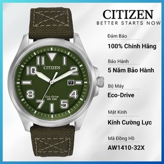 Đồng hồ nam citizen eco-drive dây vải nato aw1410-32x - mặt xanh