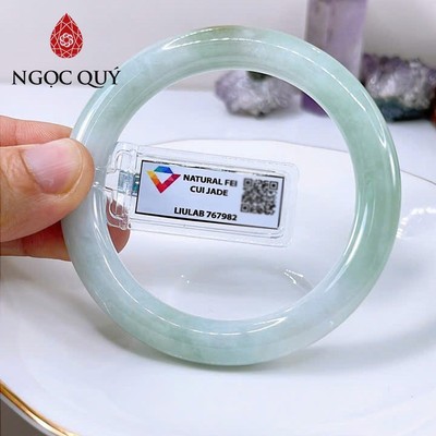 Vòng cẩm thạch A Myanmar - Ngọc phỉ thúy type A bản tròn màu xanh điểm phỉ 52-56mm LM101 (kèm kđ type A) - Ngoc Qúy