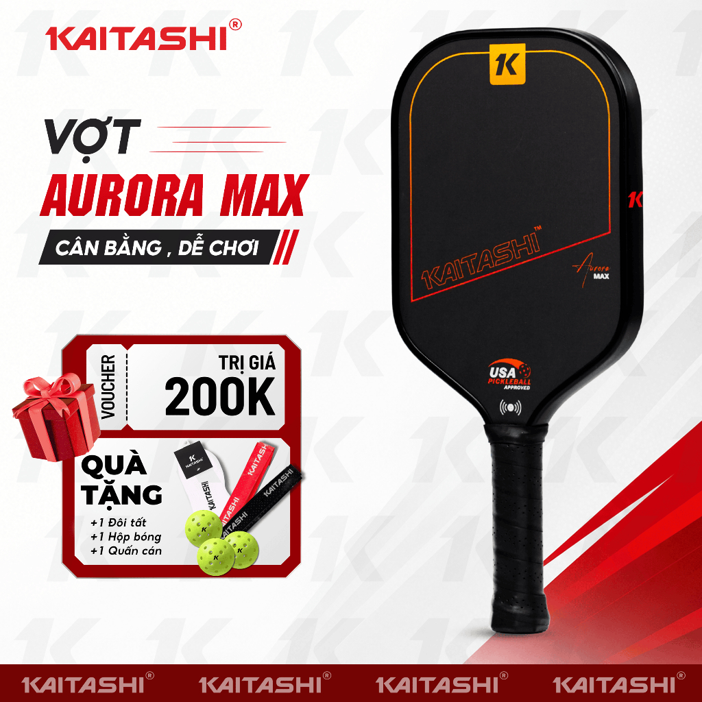 VỢT PICKLEBALL KAITASHI AURORA MAX, CARBON T700, LÕI PP HONEYCOMB, KIỂM SOÁT TỐT, LỰC ĐÁNH ỔN ĐỊNH