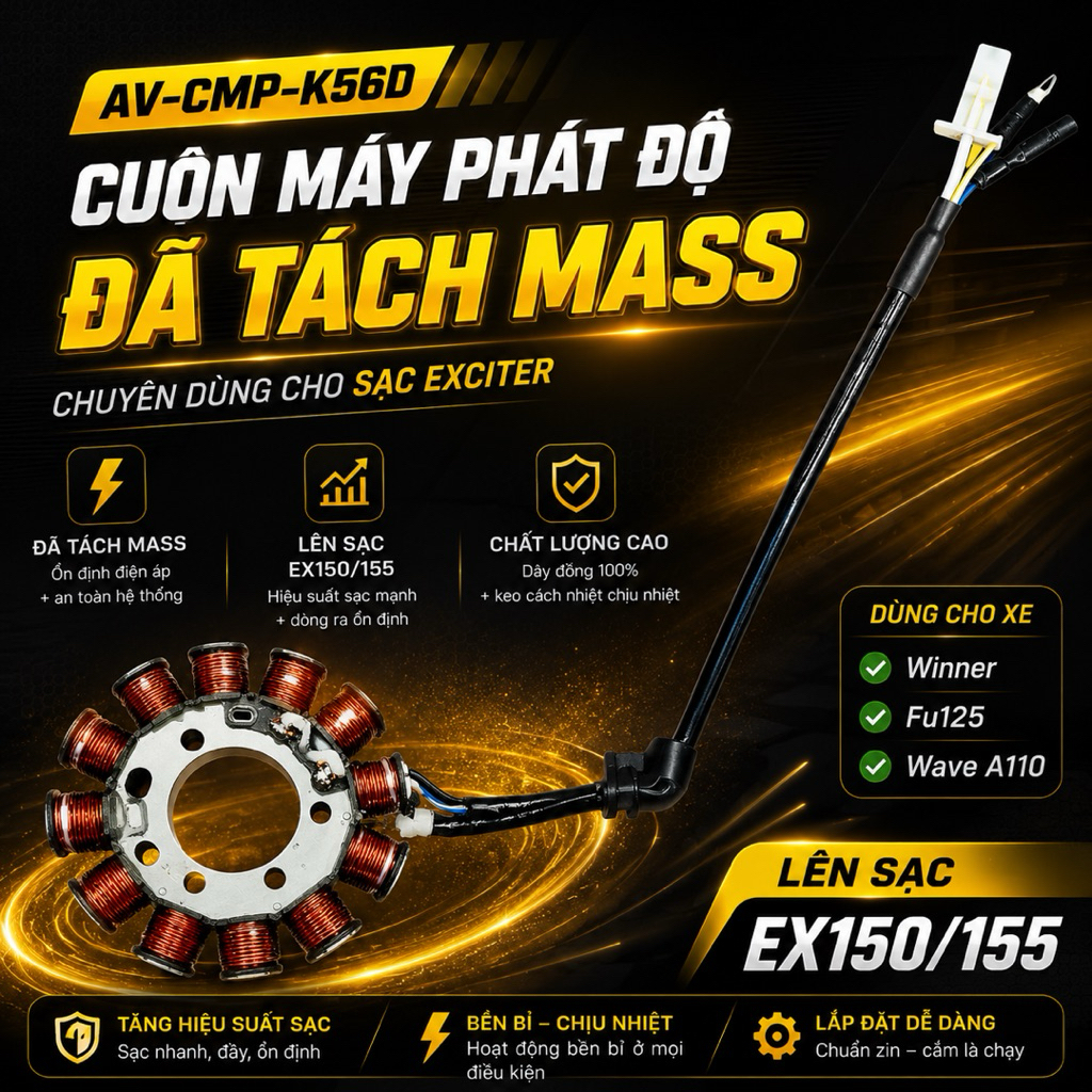 CUỘN MÁY PHÁT ĐỘ LẮP WINNER, WAVE A110, FU125 Fi, FU125 XĂNG CƠ – LÊN SẠC EX150/155