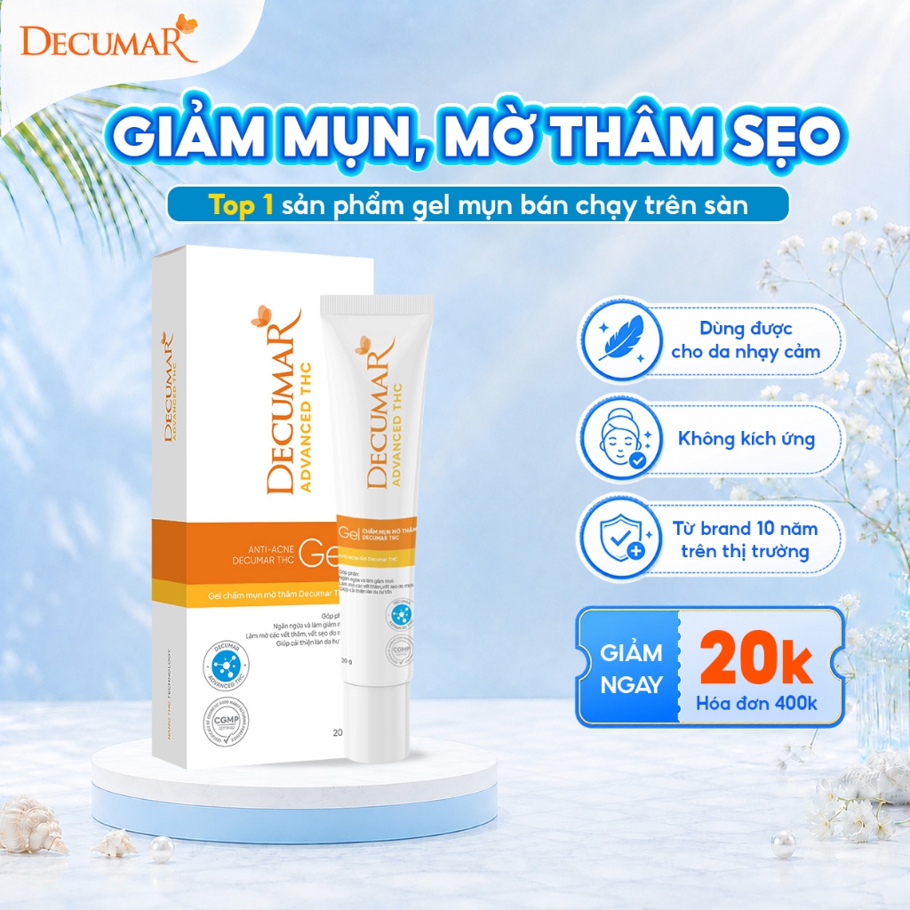 Gel bôi chấm giảm mụn Decumar Nghệ Nano THC 20gr chính hãng - Giảm mụn sưng viêm nhanh sau 3 ngày