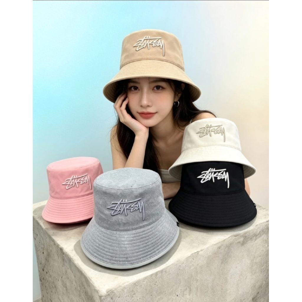 Mũ Bucket Jean thêu Stussy phong cách Thời Trang