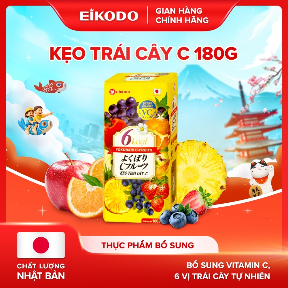 Kẹo Trái Cây C 180g/hộp - Bổ sung Vitamin C, bùng nổ hương vị trái cây rực rỡ, Eikodo Việt Nam date 