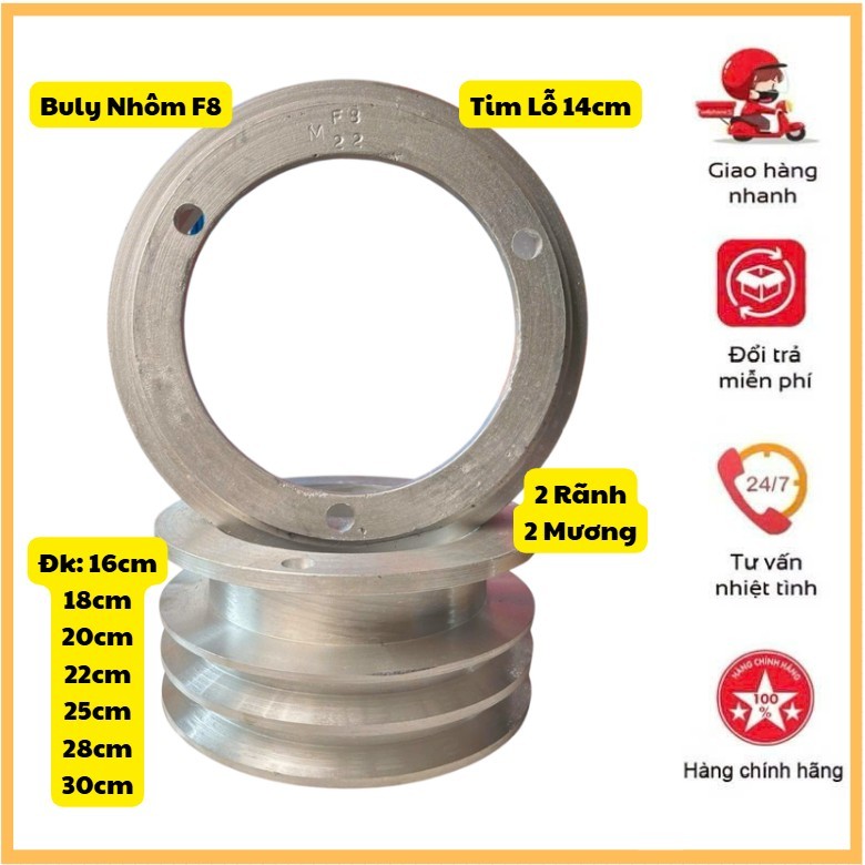 🎁Buly Nhôm 3 Lổ F8 Tim 3 Lổ 14cm Nhiều Kích Thướt Dành Cho Máy Nổ Diesel