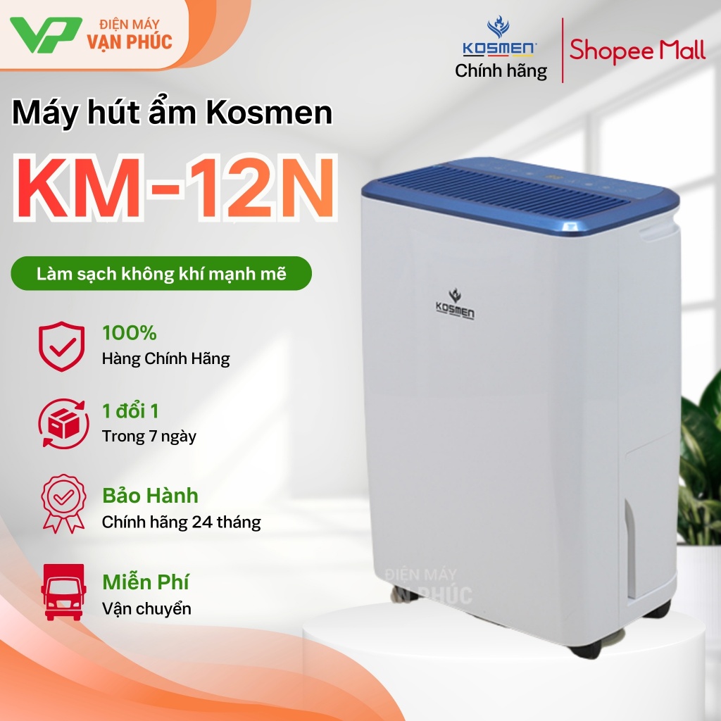 Máy hút ẩm Kosmen KM-12N NEW (12 lít/ ngày) - Chính hãng BH-24 tháng