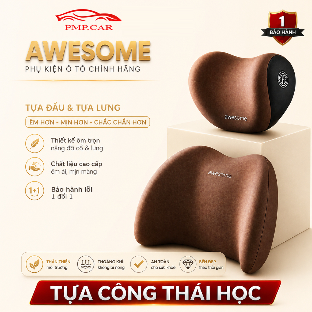 ✈️[Freeship] Gối tựa ô tô awesome chính hãng, tựa công thái học giảm đau mỏi