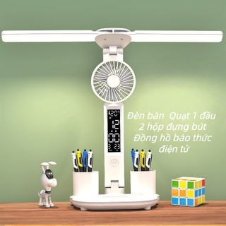 Đèn bàn đa năng cao cấp, tích hợp quạt, đèn ngủ, giá đựng bút và đồng hồ báo thức.Đèn bàn LED，