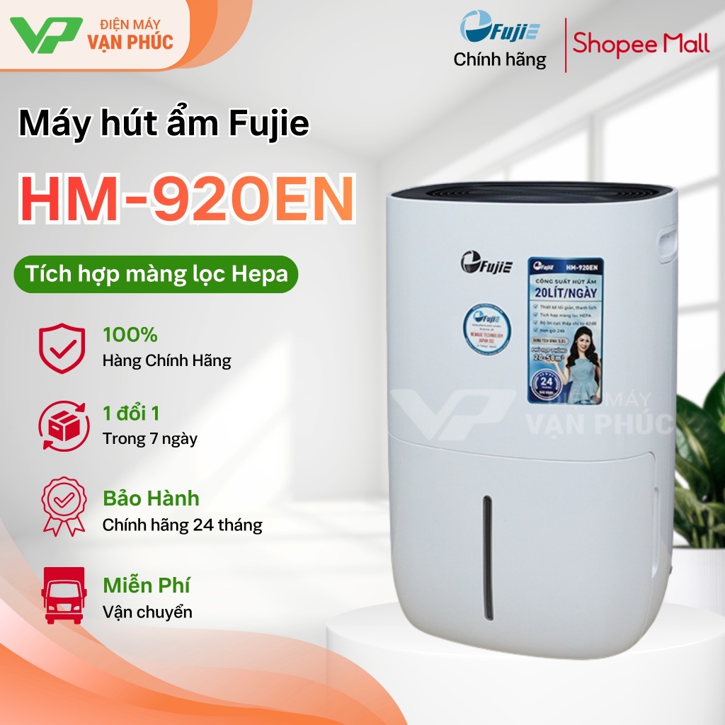 Máy hút ẩm FujiE HM-920EN (20L/ngày) - Trắng, Nhật Bản, Dung tích bình chứa 5 lít