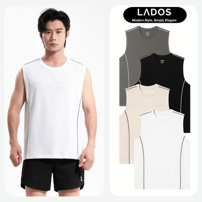 Áo thun tank top ba lỗ nam phối viền lé LADOS-9209 vải cotton siêu mát mẻ,tập gym, chạy bộ, đi chơi