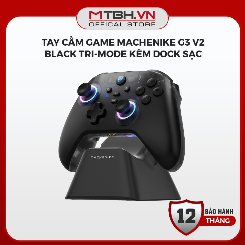 Tay Cầm Chơi Game Machenike G3 v2 Black Tri-mode - Kết Nối 3 Chế Độ, Kèm Dock Sạc Thông Minh