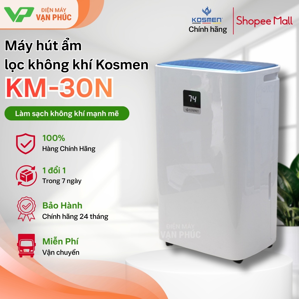 Máy hút ẩm lọc không khí Kosmen KM-30N công suất 30 lít/ngày- Bảo Hành chính hãng 2 năm