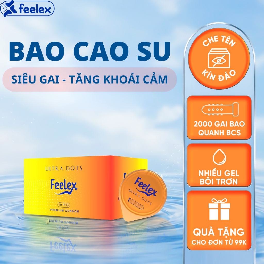 Bao cao su Feelex gân gai, nhiều gel bôi trơn - Hộp 10 bcs