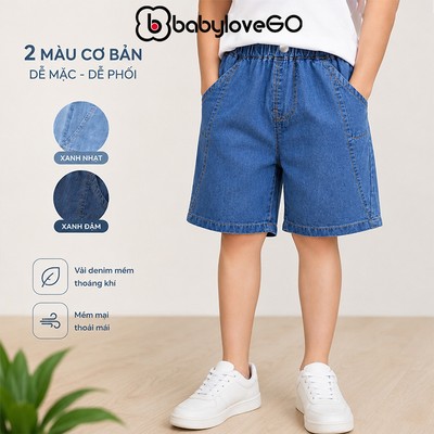 Quần đùi jeans cho bé BabyloveGO quần short bé trai bé gái vải demin mềm nhẹ co giãn QJ03