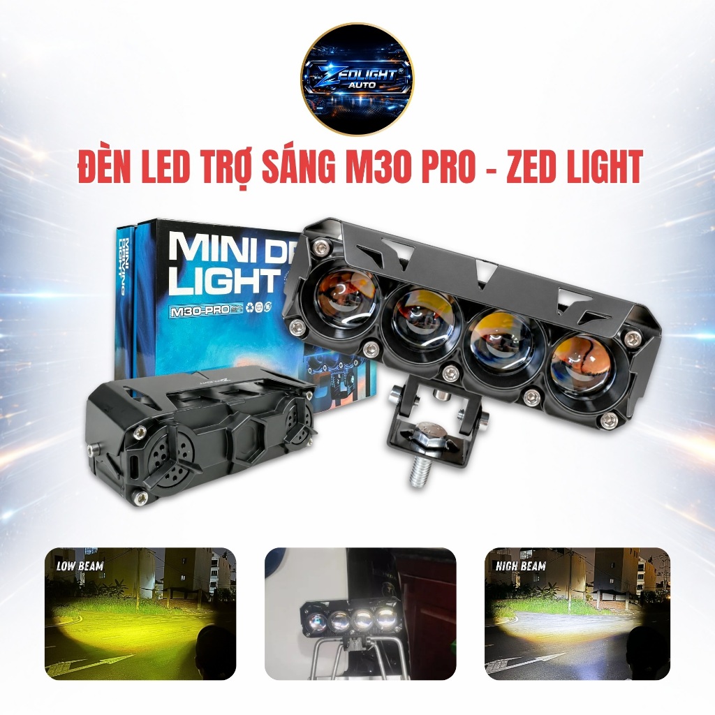 Đèn LED Trợ Sáng 4 Bi Cầu M40 PRO ZEDLIGHT - Ánh Sáng Mạnh, Chiếu Xa Hơn 200m Lắp Xe Tải, Oto, Xe Má