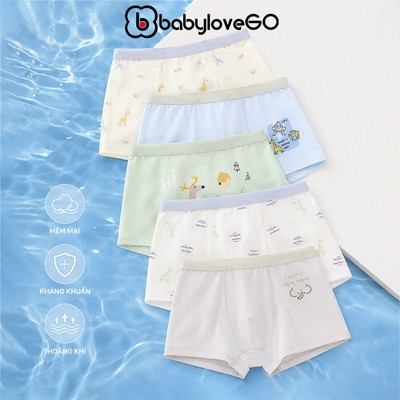 Quần lót đùi cho bé trai BabyloveGO quần sịp chíp boxer trẻ em chất cotton co giãn mềm mại NT124