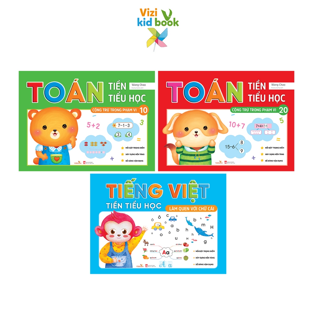 Sách Thiếu Nhi - Combo 3 Cuốn: Toán Tiền Tiểu Học Phạm Vi 10 & 20 + Tiếng Việt Tiền Tiểu Học