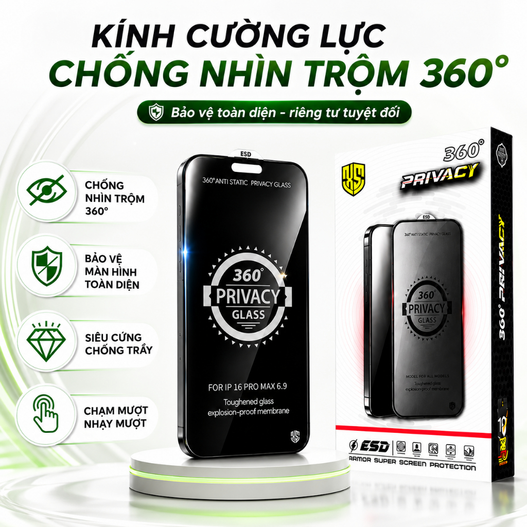 Kính Cường Lực iPhone Chống Nhìn Trộm 360° Bảo Vệ Full Màn - iP 7/8/Plus/X/XS/XR/11/12/13/14/15/16/Pro/Max/Mini Miin | BigBuy360 - bigbuy360.vn