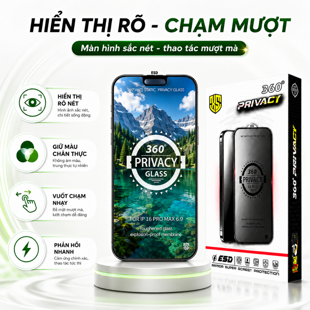 Kính Cường Lực iPhone Chống Nhìn Trộm 360° Bảo Vệ Full Màn - iP 7/8/Plus/X/XS/XR/11/12/13/14/15/16/Pro/Max/Mini Miin | BigBuy360 - bigbuy360.vn