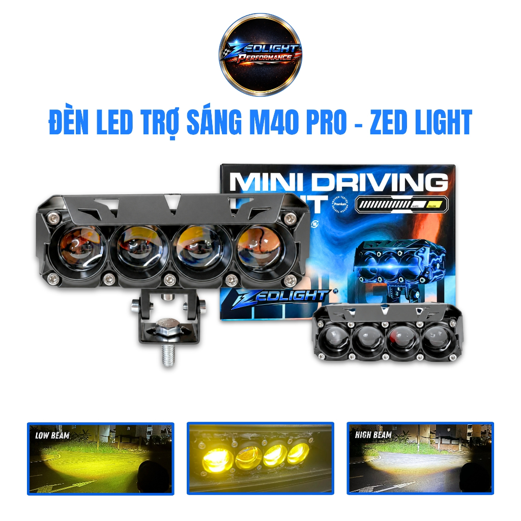 Đèn Trợ Sáng 4 Bi Cầu M40 PRO ZEDLIGHT - Ánh Sáng Mạnh, Chiếu Xa Hơn 200m Lắp Xe Tải, Oto, Xe Máy, C
