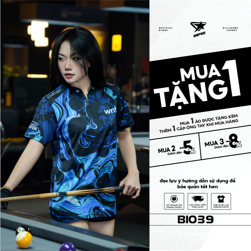 Áo Thun Thể Thao Unisex Billiards Jersey/Áo Đấu Chuyên Nghiệp Thoải Mái Màu ĐenMixXanh Mã BI010