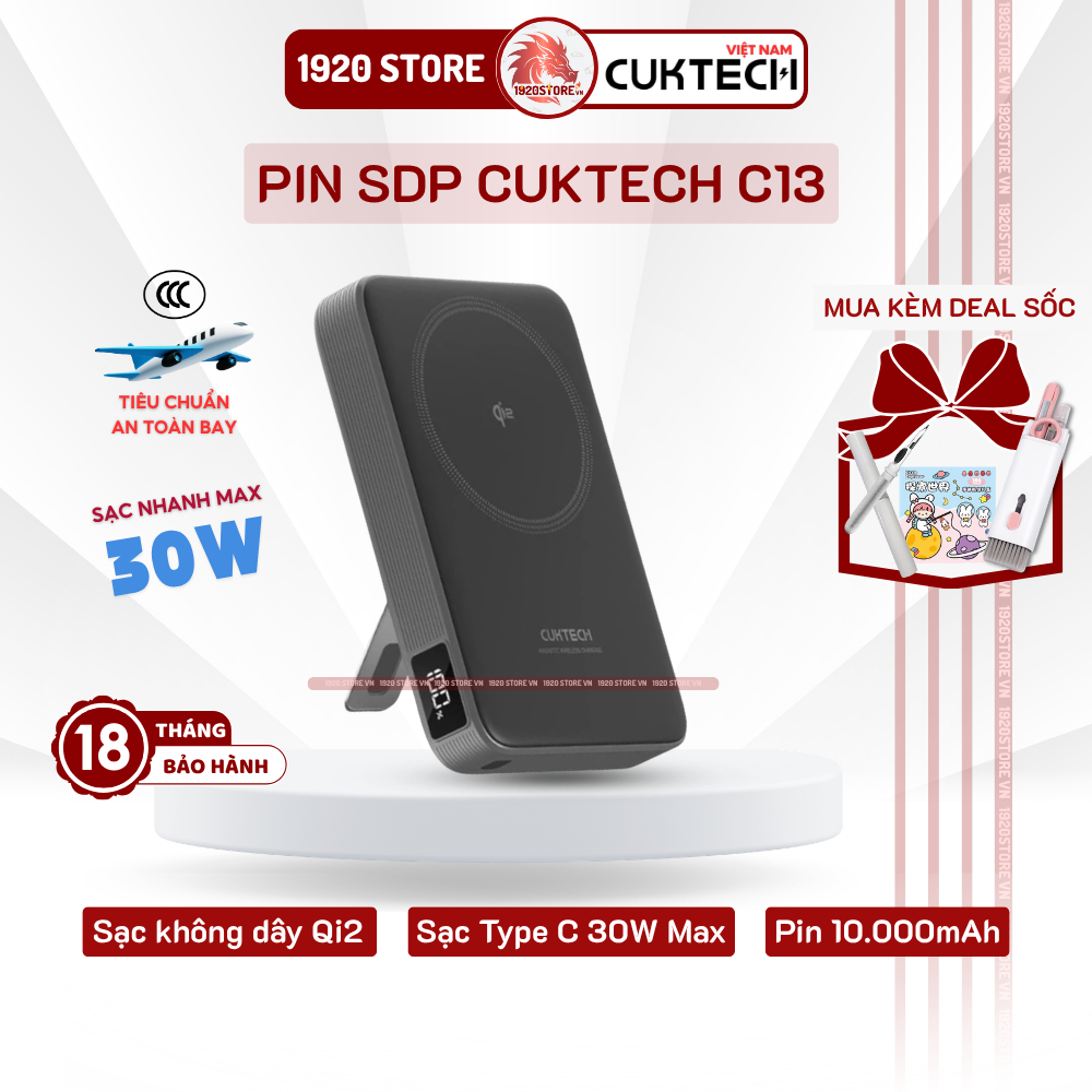 【Hỏa Tốc HCM】Sạc Di Động Từ Tính CUKTECH C13 - WPB100, Sạc Nhanh Type C 30W Max, Pin 10.000mAh - Chí
