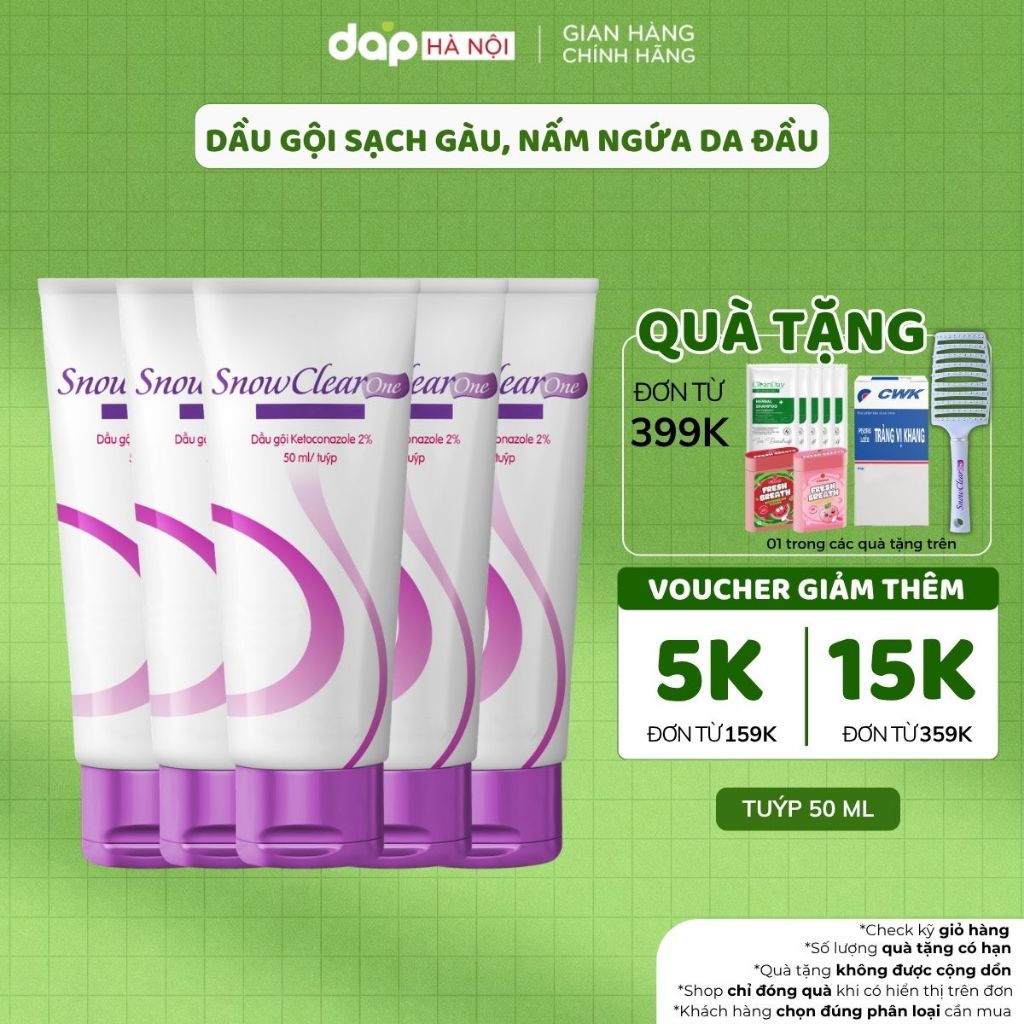[COMBO 5 TUÝP] Dầu gội sạch gàu SnowClear One chống gàu, sạch gàu nấm, hết ngứa da đầu tuýp 50ml