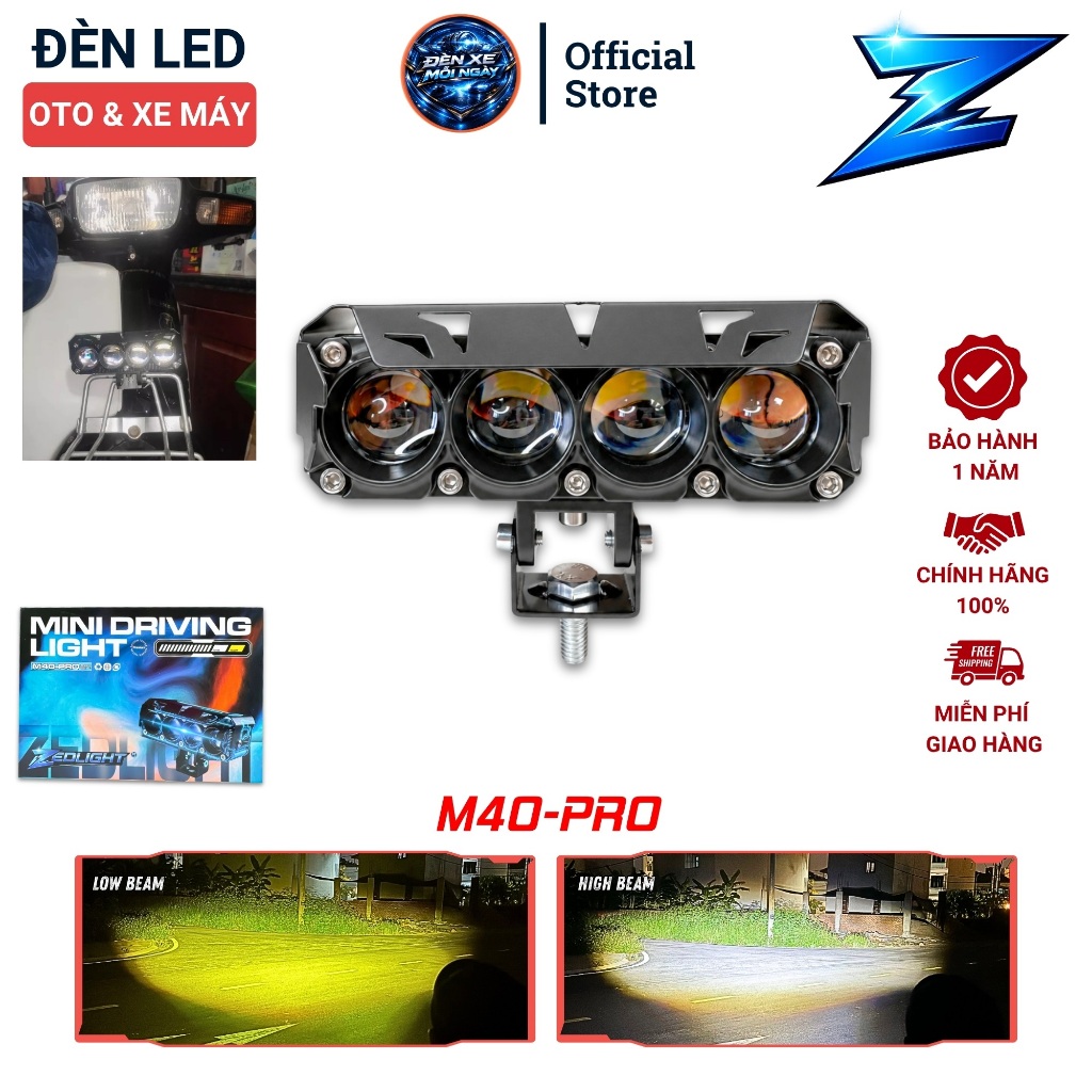 Đèn LED Trợ Sáng Bi Cầu Siêu Sáng M40 PRO ZEDLIGHT - Ánh Sáng Nét Căng, Lắp Xe Tải, Oto, Xe Máy, Chố