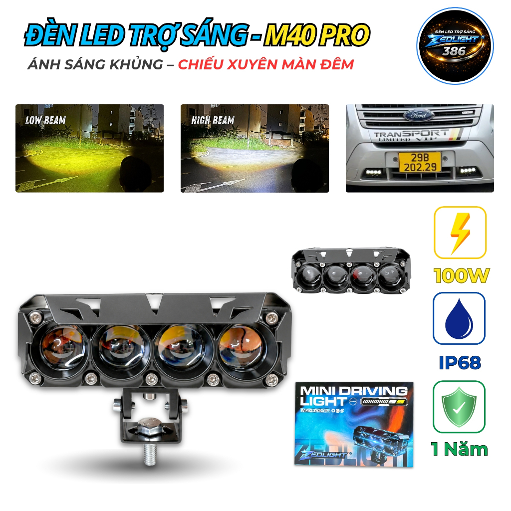 Đèn Trợ Sáng Bi Cầu M40 PRO ZEDLIGHT - Ánh Sáng Nét Căng, Lắp Xe Tải, Oto, Xe Máy, Chống Nước IP68