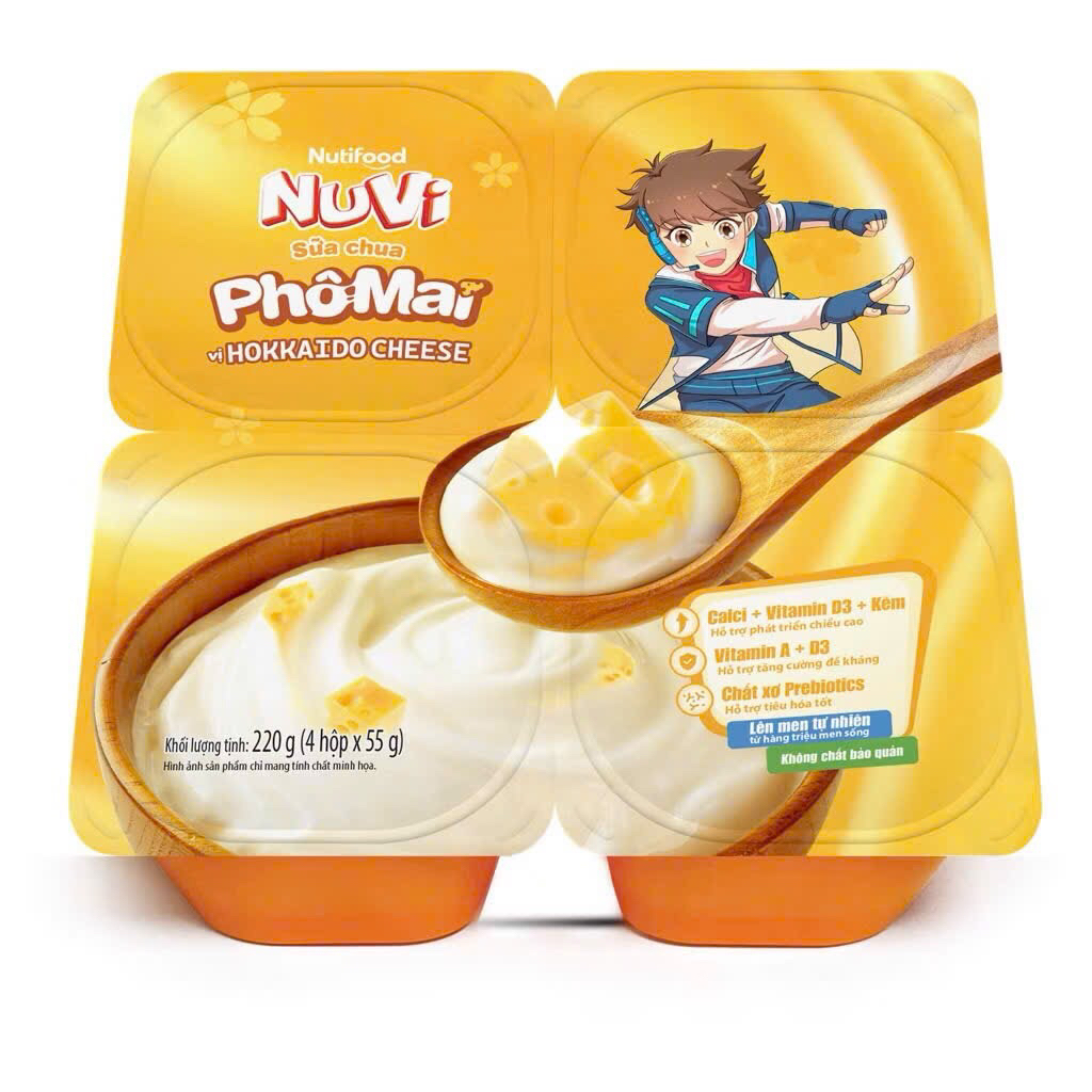 Combo 2 vi Sữa Chua Dinh Dưỡng Nuvi Nutifood  1 vỉ 4hop x 55g.cho bé từ 6 tháng tuổi trở lên