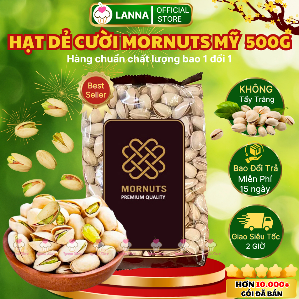 【NHẬP KHẨU CHÍNH NGẠCH】Hạt Dẻ Cười Mỹ Mornuts 500g Loại 1– Pistachio Tự Nhiên Không Tẩy, To Béo Bùi