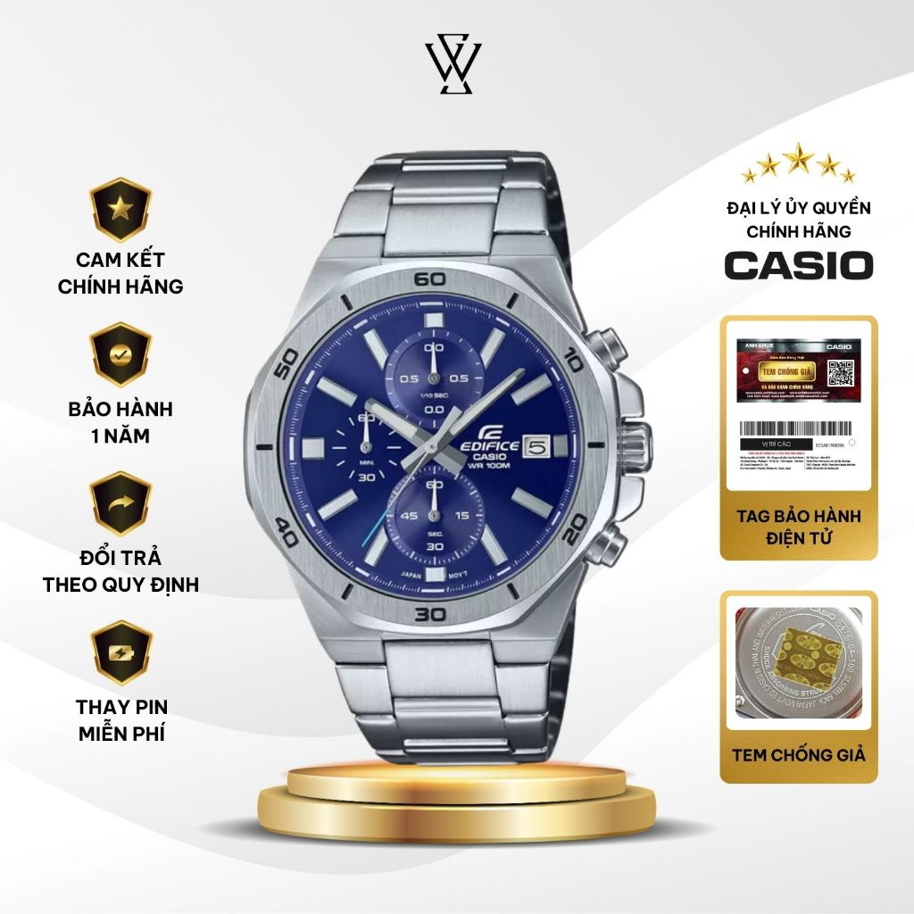 Đồng Hồ Nam Casio EFV-640D-2AVUDF 6 Kim Màu Nâu Mặt Kính Khoáng 44.3mm Chống Nước Dây Đeo Kim Loại K