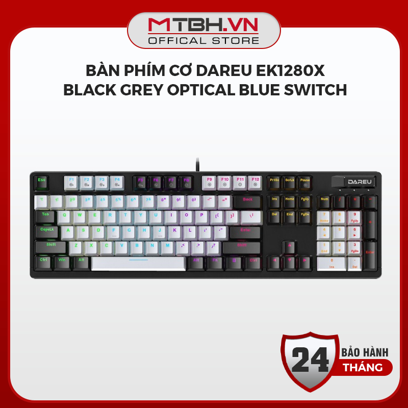 Bàn Phím Cơ Dareu EK1280X Black Grey - Cáp Rời, Chống Nước, Switch Quang Học Optical Blue Siêu Bền