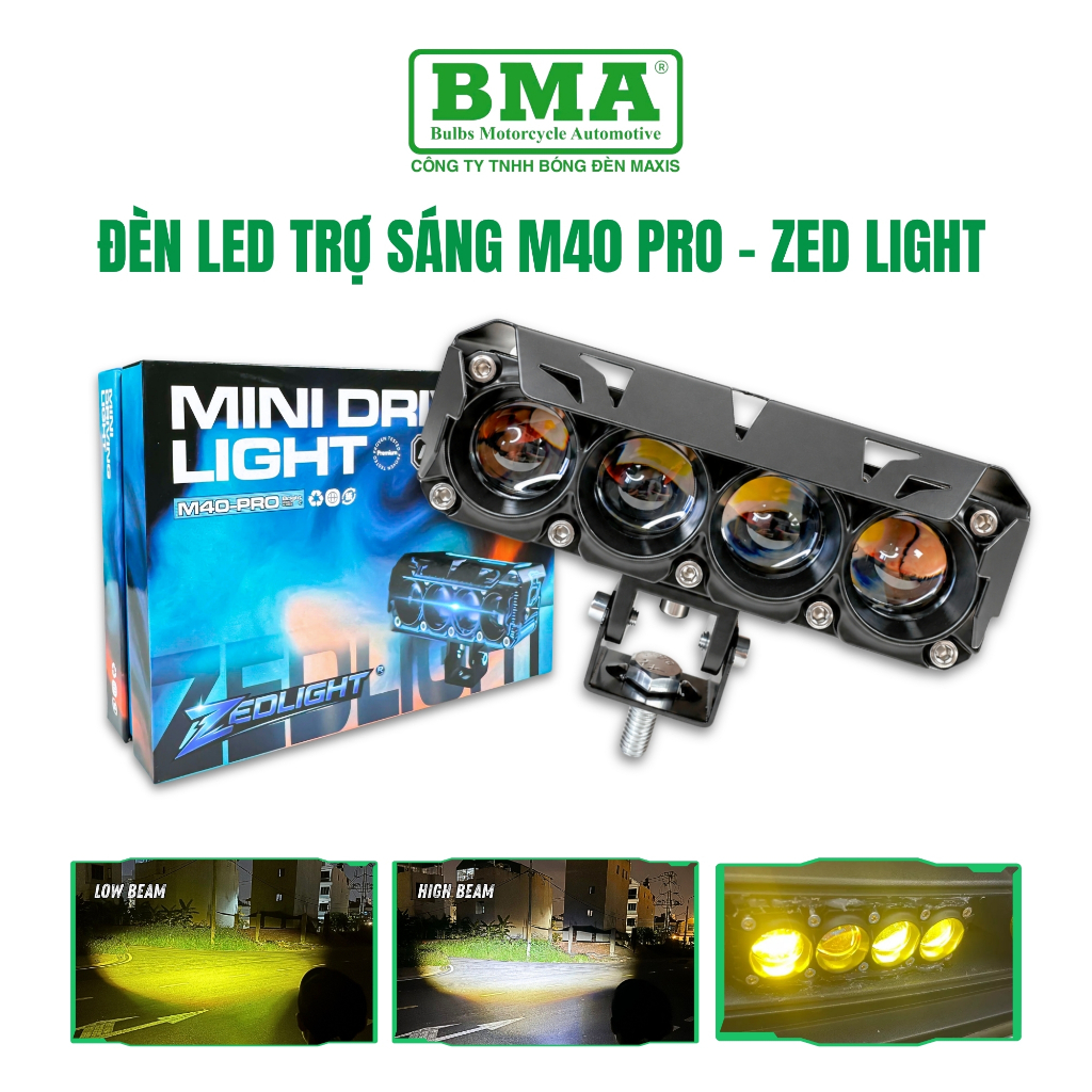 Trợ Sáng LED Cao Cấp 4 Bi Cầu M40 PRO ZEDLIGHT - Ánh Sáng Căng Đét, Lắp Xe Tải, Oto, Xe Máy, Chống N