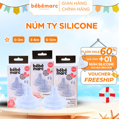 Núm Ty Silicone Cao Cấp Kháng Khuẩn Tự Nhiên An Toàn Cho Bé Yêu bébémarc - Nhiều Size (Set 2 Cái)