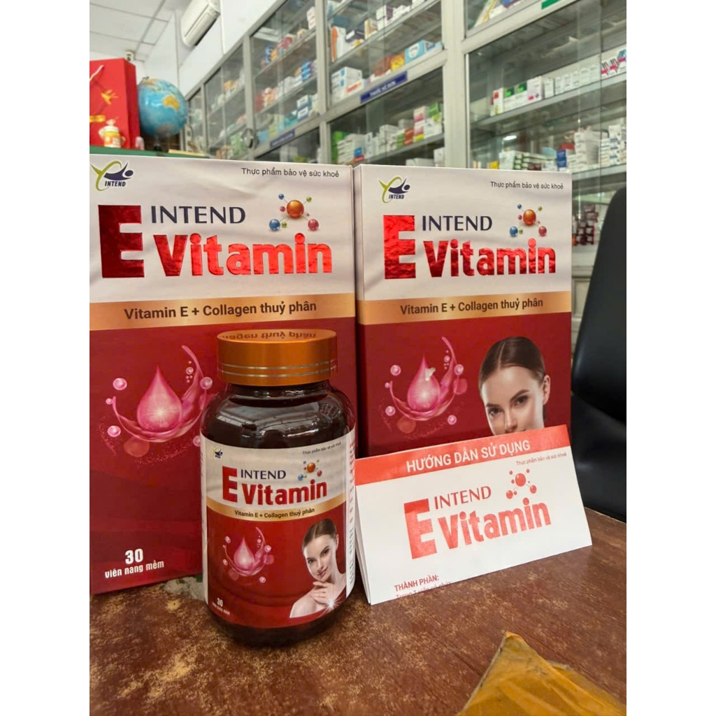 Vitamin E đỏ + Collagen thủy phân E INTEND hộp 30 viên hỗ trợ chống oxy hóa hạn chế lão hóa da.
