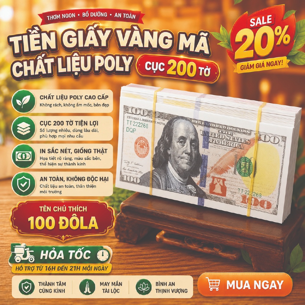 ( Cục 200 Tờ ) Giấy Tiền Vàng Mã, Tiền Việt Đủ Mệnh Giá polyme Việt. Đô La Mỹ Hàng Mã