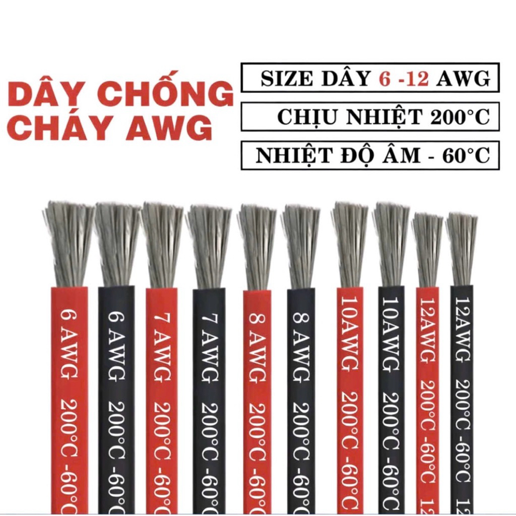 Dây điện AWG silicon mềm dẻo, chịu nhiệt 200 độ C, nhiều kích thước 12AWG, 14AWG, 16AWG, 18AWG, 22AW