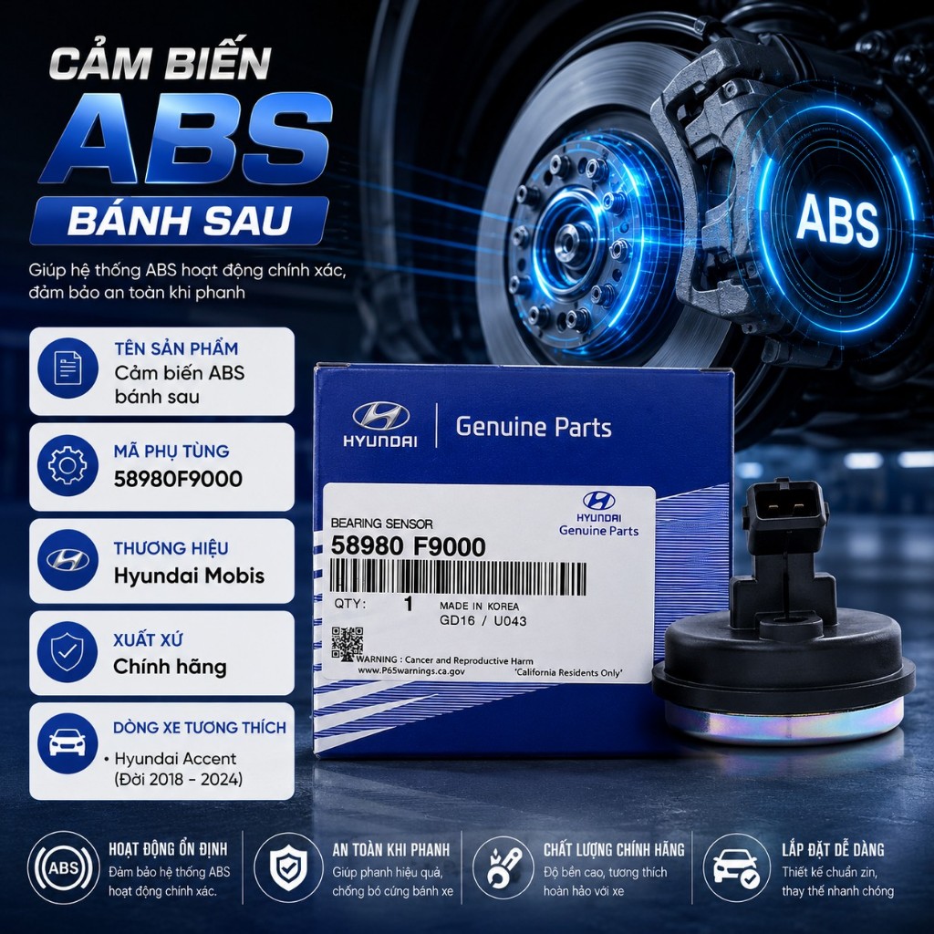 Cảm biến abs sau Accent 2018-2024 hiệu HYUNDAI | 58980F9000