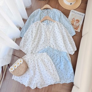 Set Áo Cúc Ngọc Và Quần Sooc MINZ STORE Mã 5209, Thiết Kế Trẻ Trung Phong Cách Dạo Phố Hàn Quốc