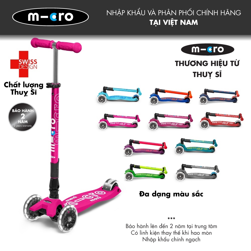 Xe scooter gập gọn Micro Maxi Deluxe Foldable có bánh LED cho bé 5-12 tuổi - Phân phối bởi Ann House