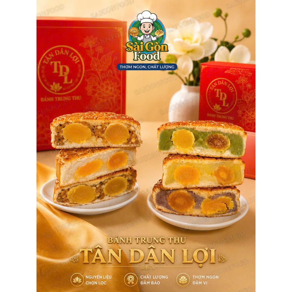 (Hỏa Tốc) Combo 4 Bánh Trung Thu Tân Dân Lợi 200g 2 trứng Vị Tuỳ Chọn