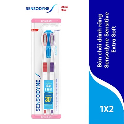 Bộ 2 Bàn chải đánh răng SENSODYNE Sensitive Extra Soft với lông bàn chải mềm, làm sạch răng nhẹ nhàng, êm dịu với nướu