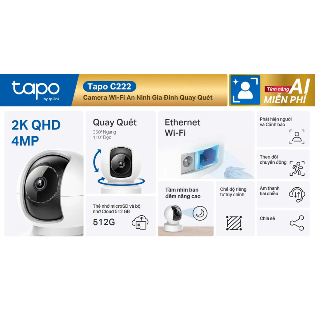Camera IP 360 độ 4MP TP-Link Tapo C222